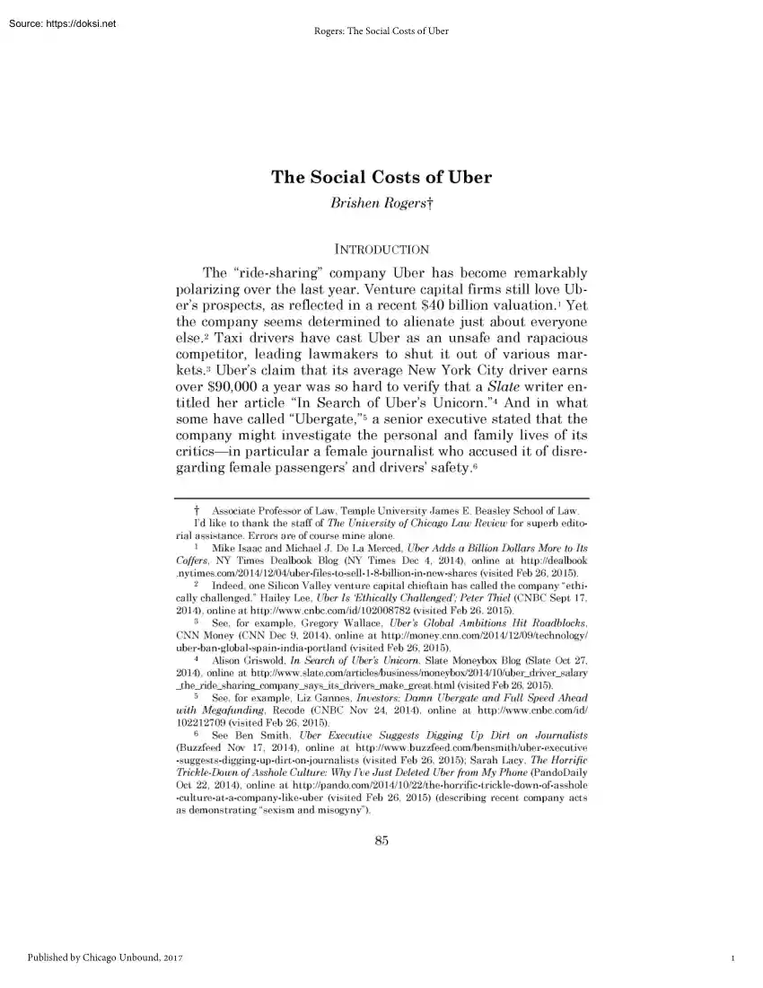 Brishen Rogers - The Social Costs of Uber