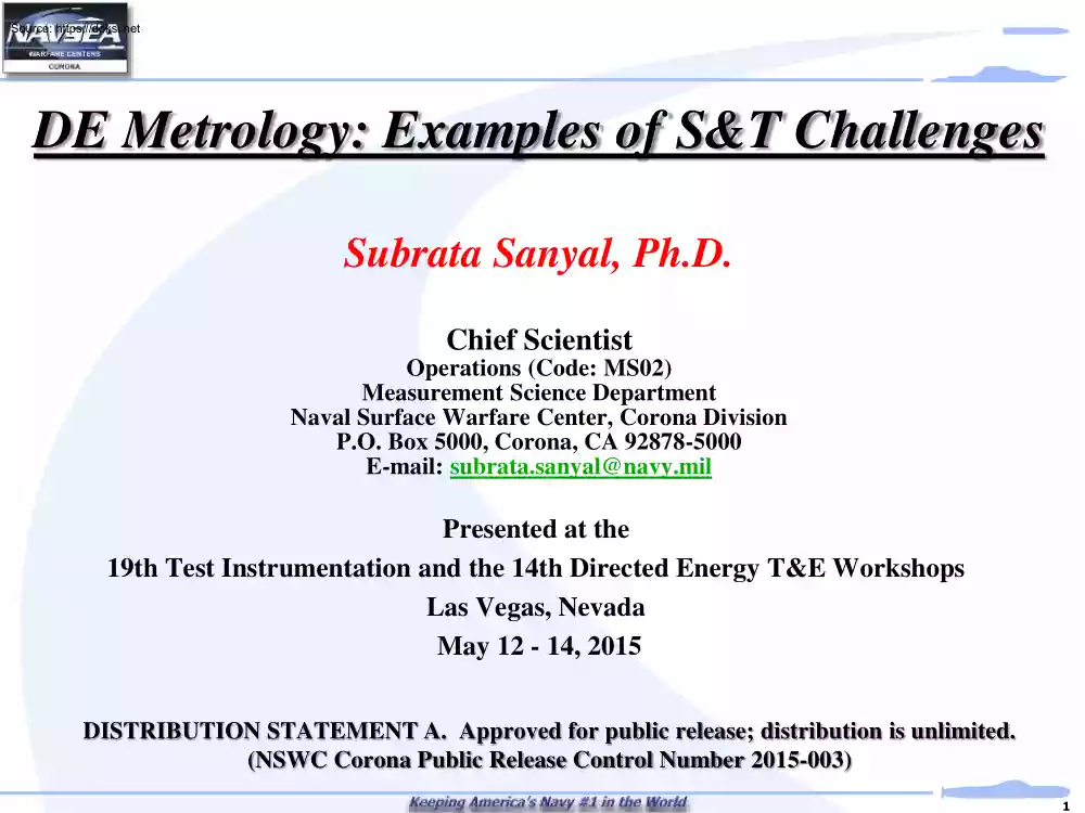 Subrata Sanya - DE Metrology, Examples of S and T Challenges
