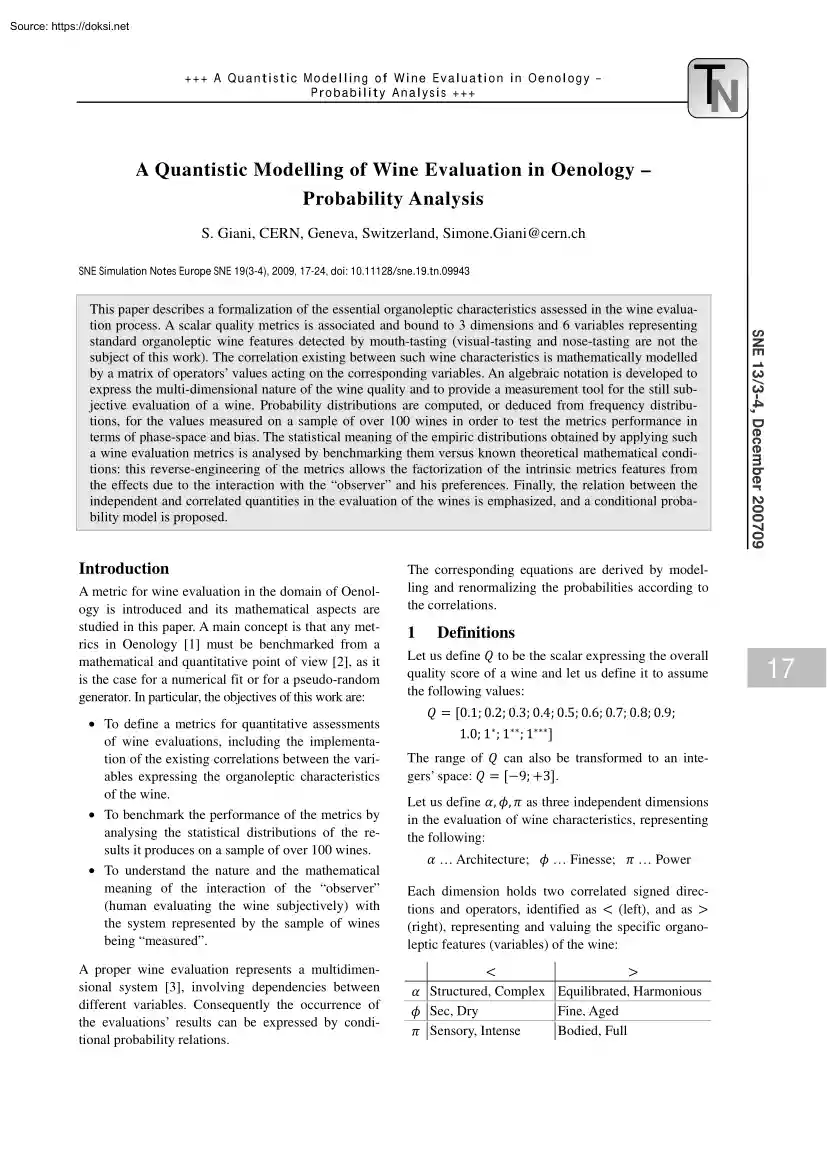 A Quantistic Modelling of Wine Evaluation in Oenology, Probability Analysis