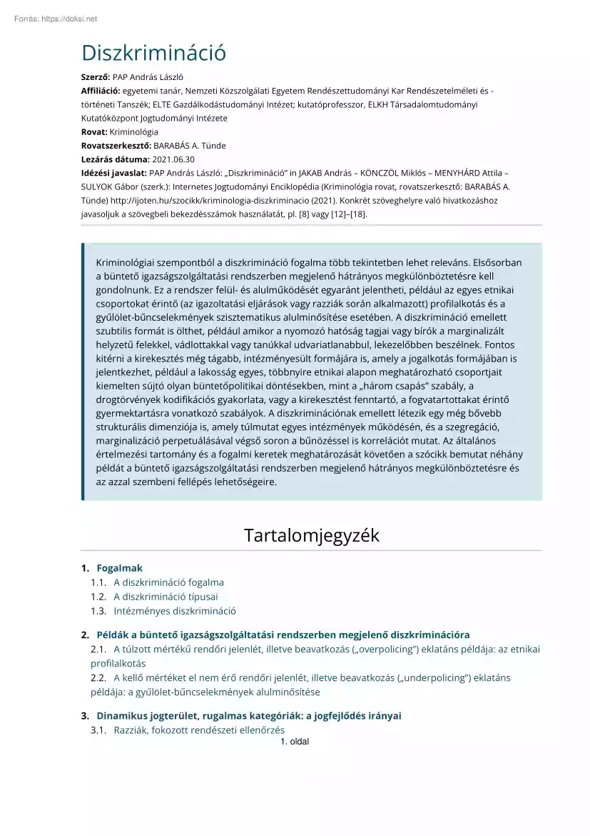 Pap András László - Diszkrimináció