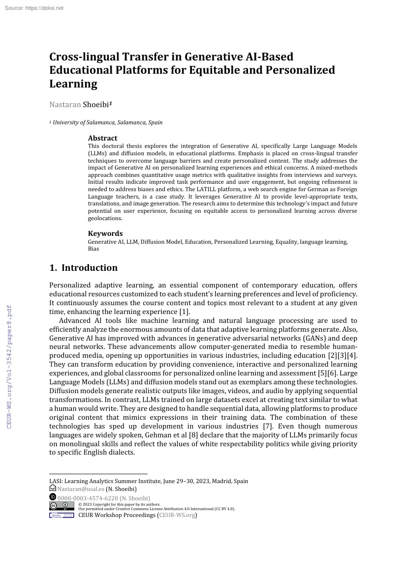 Nastaran Shoeibi - Cross-lingual Transfer in Generative AI-Based Educational Platforms for
