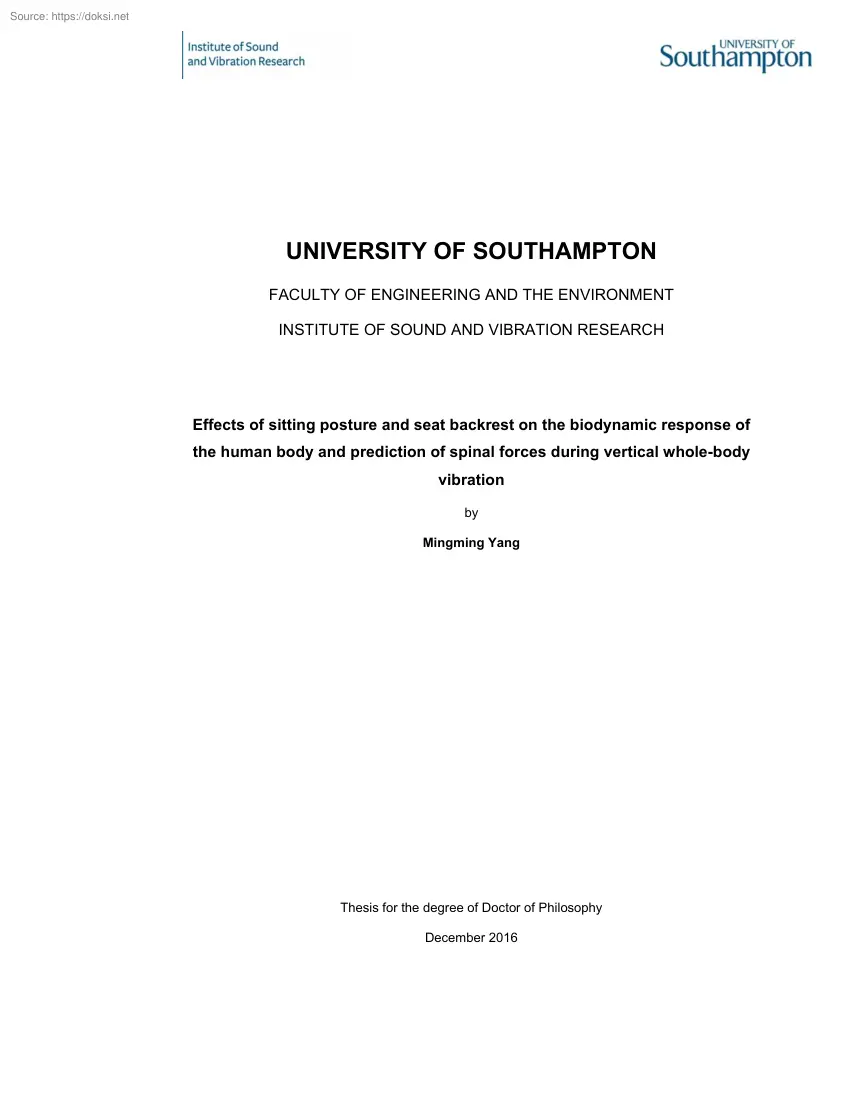 Mingming Yang - Effects of sitting posture and seat backrest on the biodynamic response of the
