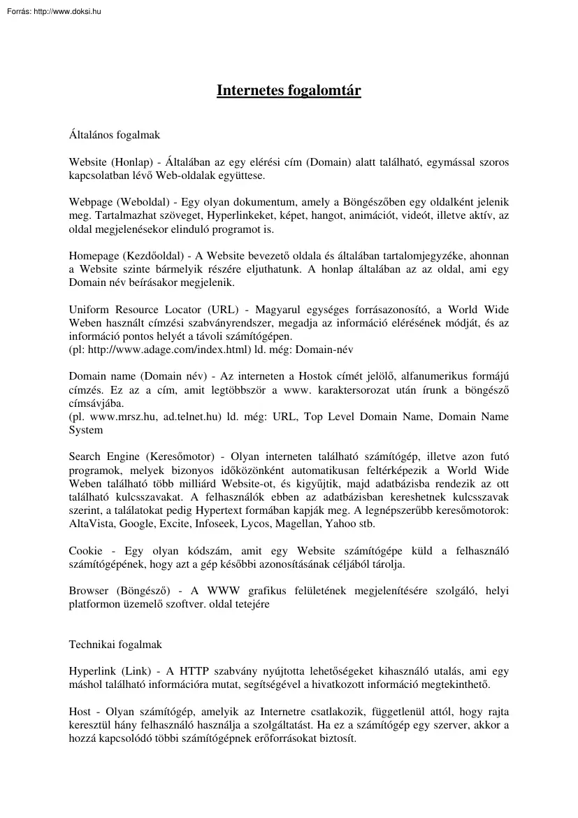 Internetes fogalomtár