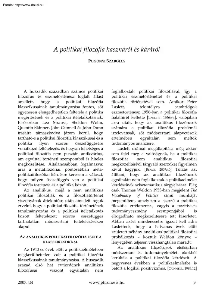 Pogonyi Szabolcs - A politikai filozófia hasznáról és káráról