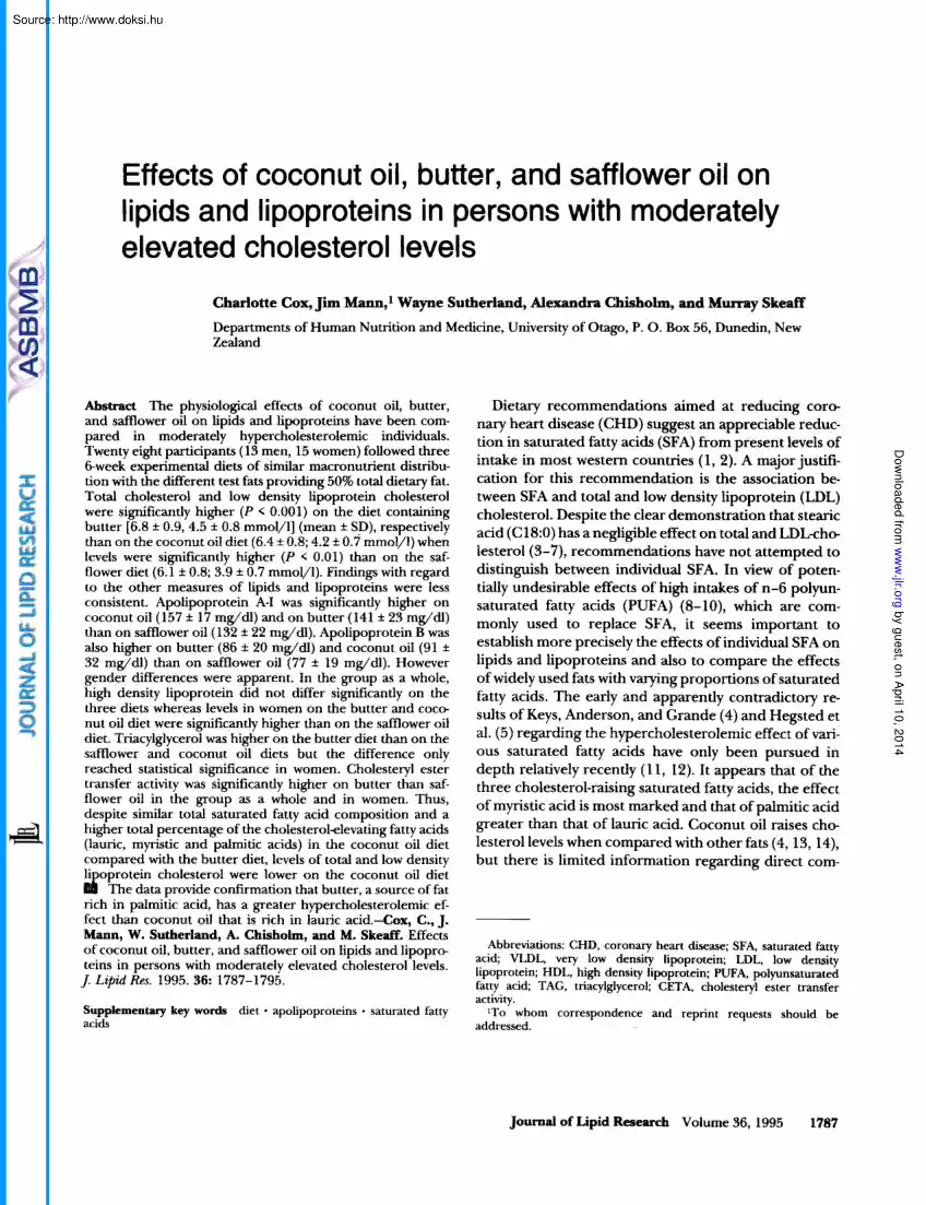 Cox-Mann-Sutherland - Effects of coconut oil