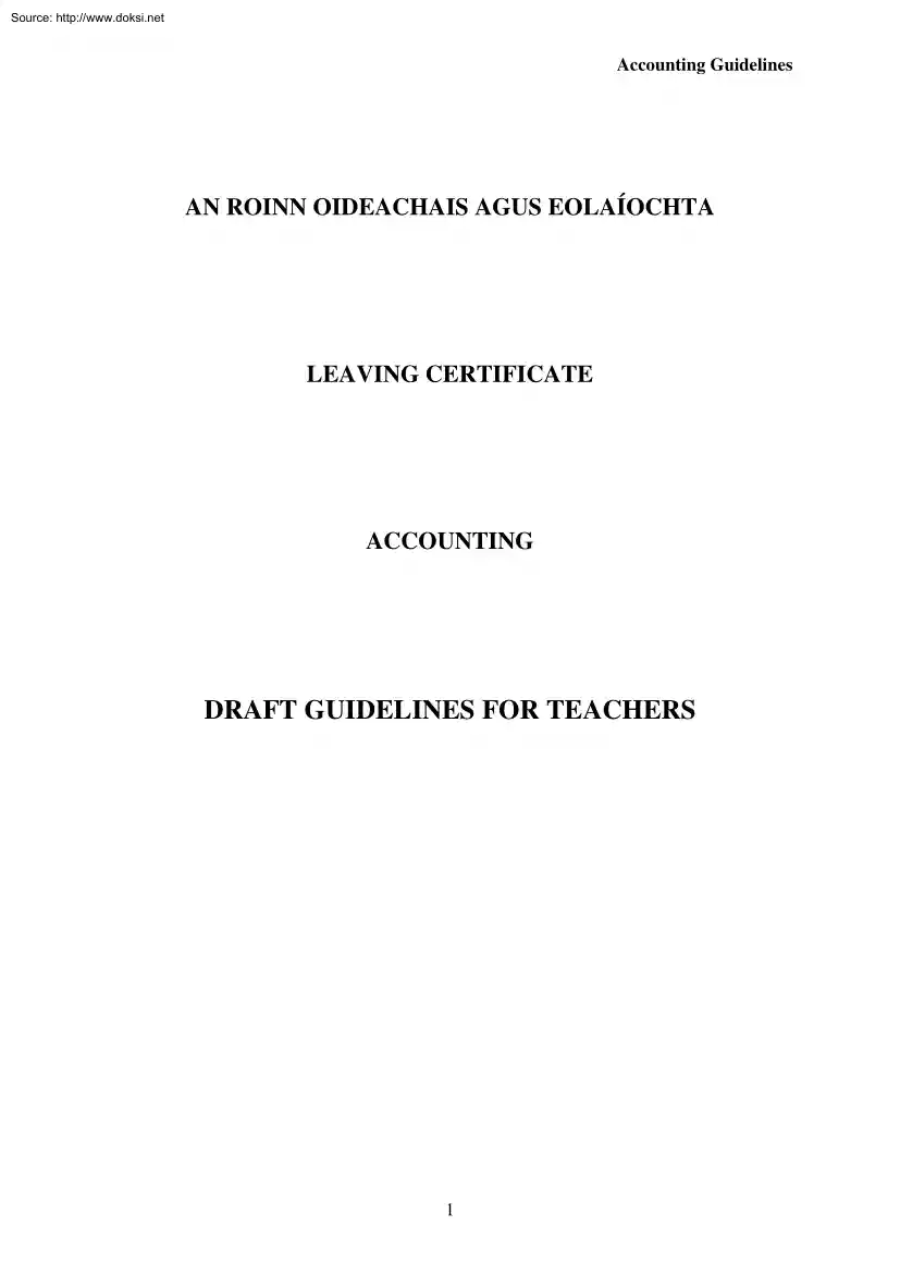 Leaving Certificate, Accounting, Draft Guidelines for Teachers