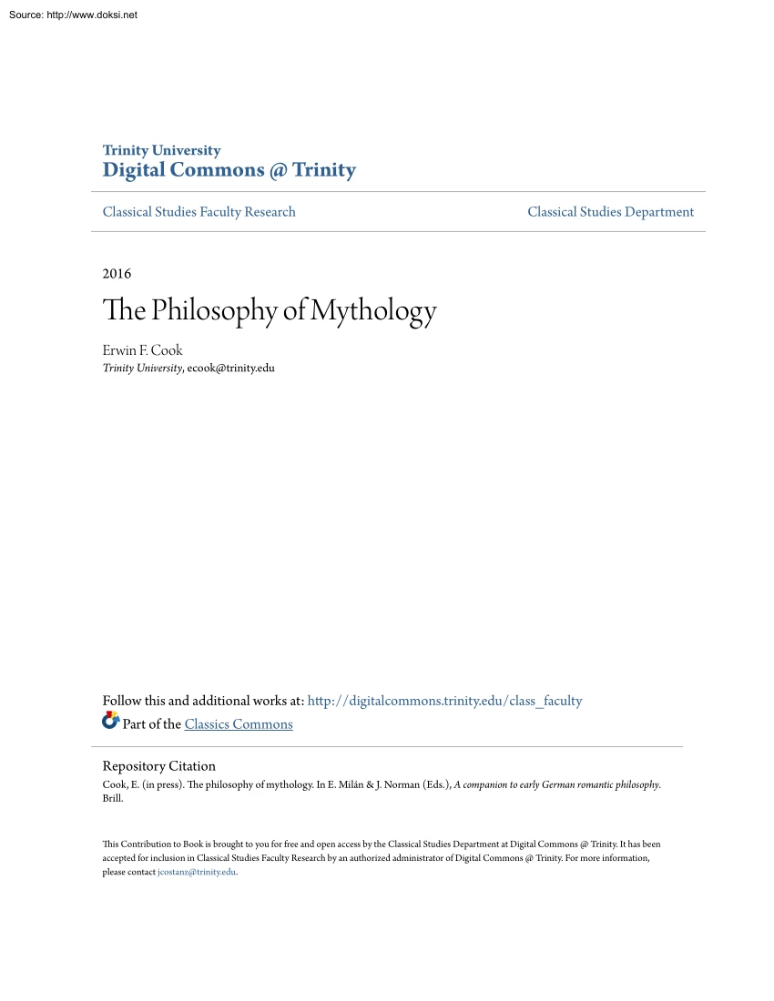 Erwin F. Cook - The Philosophy of Mythology