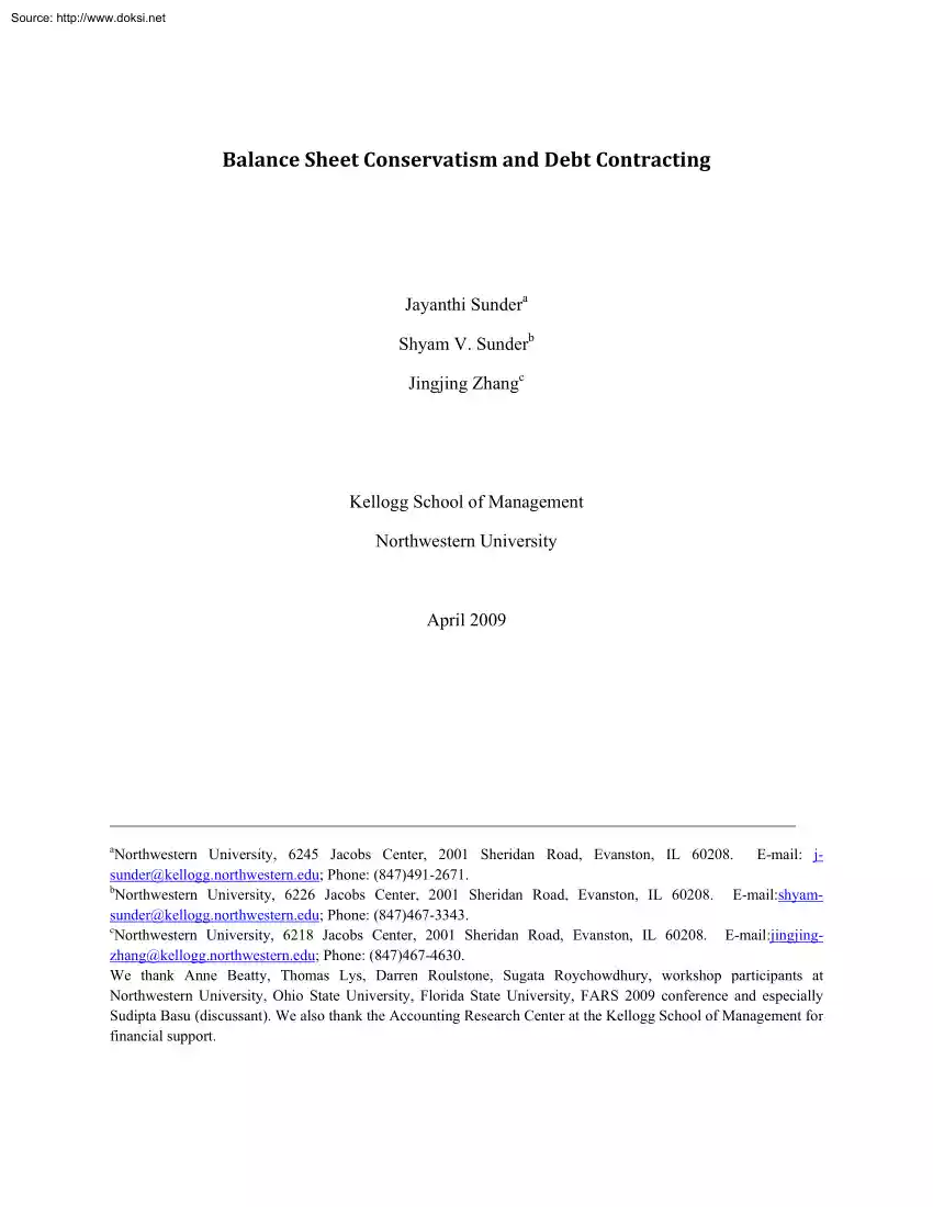 Sunder-Sunder-Zhang - Balance Sheet Conservatism and Debt Contracting