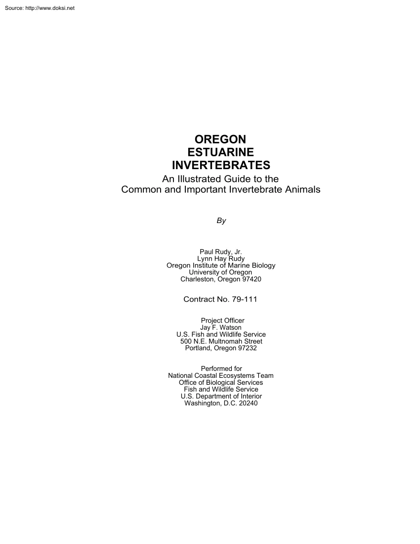 Paul Rudy - Oregon Estuarine Invertebrates, An Illustrated Guide to the Common and Important Invertebrate Animals