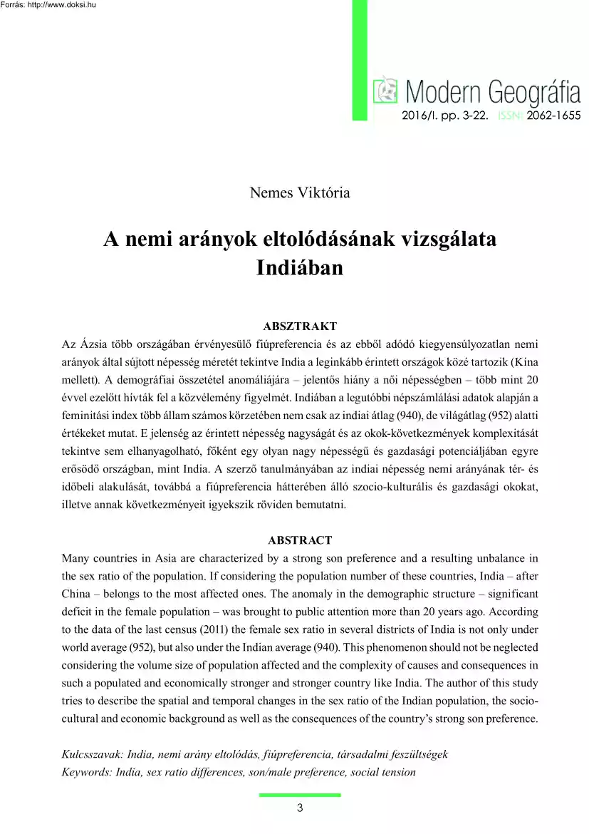 Nemes Viktória - A nemi arányok eltolódásának vizsgálata Indiában