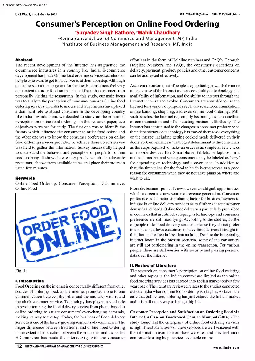 Rathore-Chaudhary - Consumers Perception on Online Food Ordering