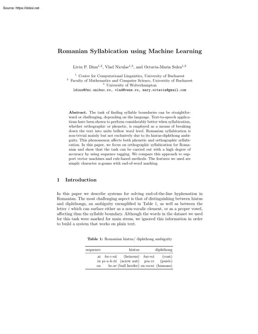 Romanian Syllabication using Machine Learning