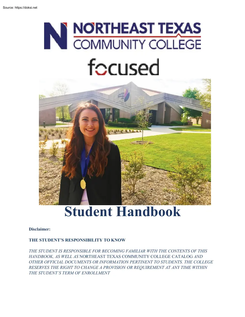 Northeast Texas Community College, Student Handbook
