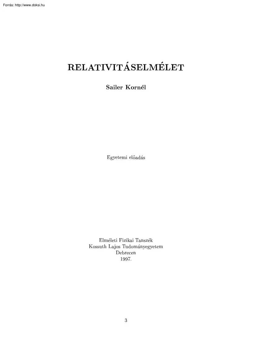 Sailer Kornél - Általános relativitás-elmélet