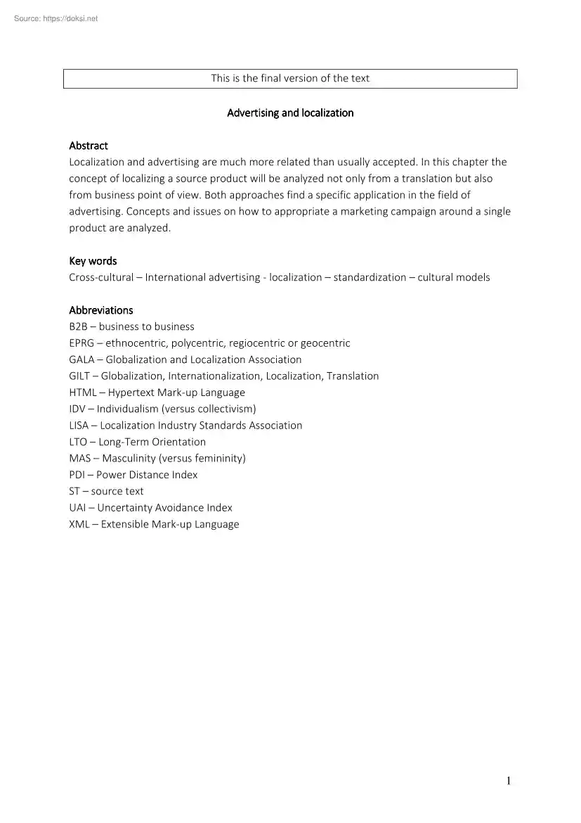 Advertising and localization