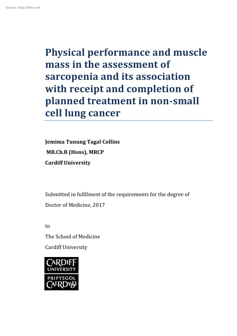 Jemima Tunung Tagal Collins - Physical performance and muscle mass in the assessment of sarcopenia