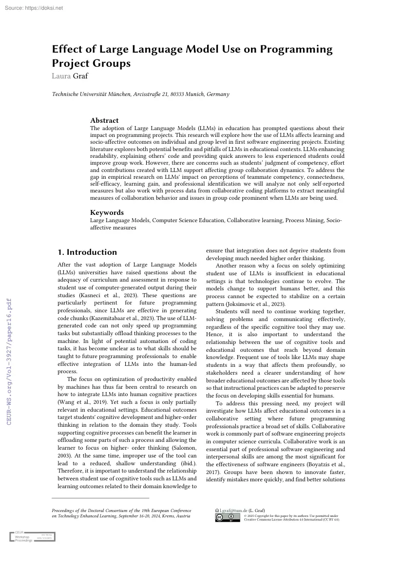 Laura Graf - Effect of Large Language Model Use on Programming Project Groups
