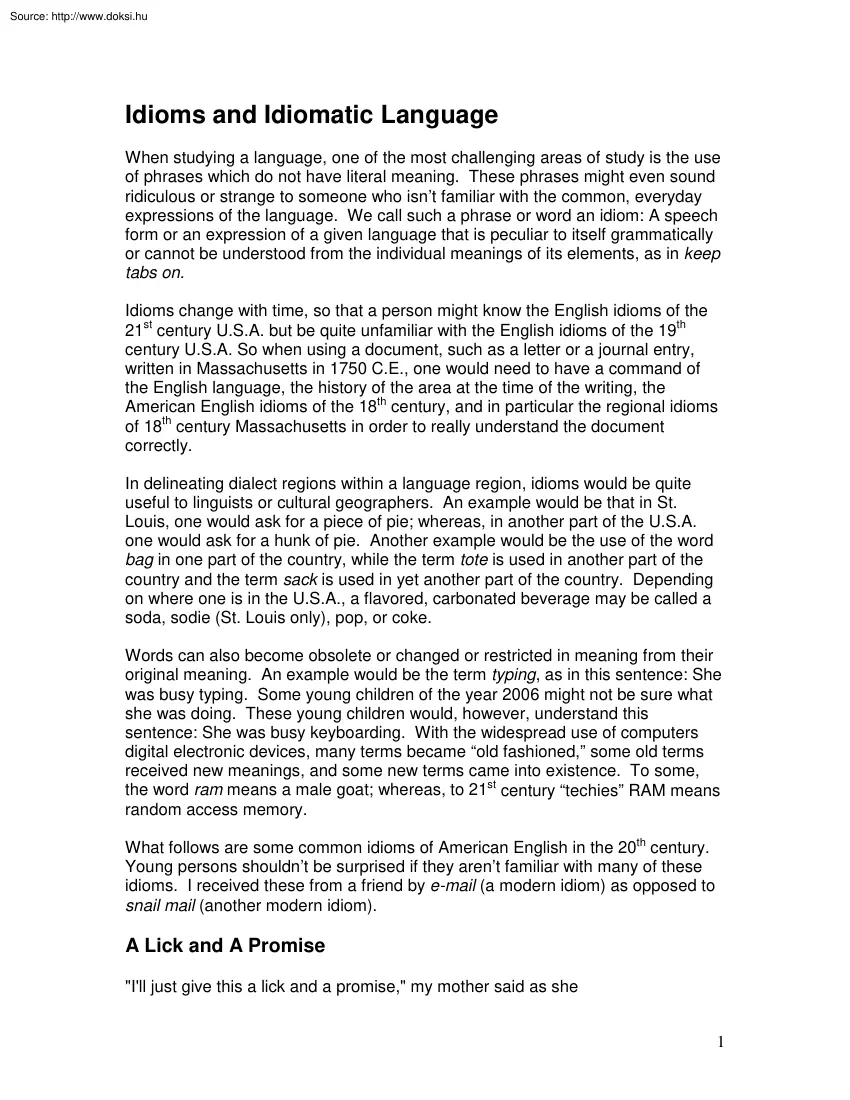 Idioms and idiomatic language