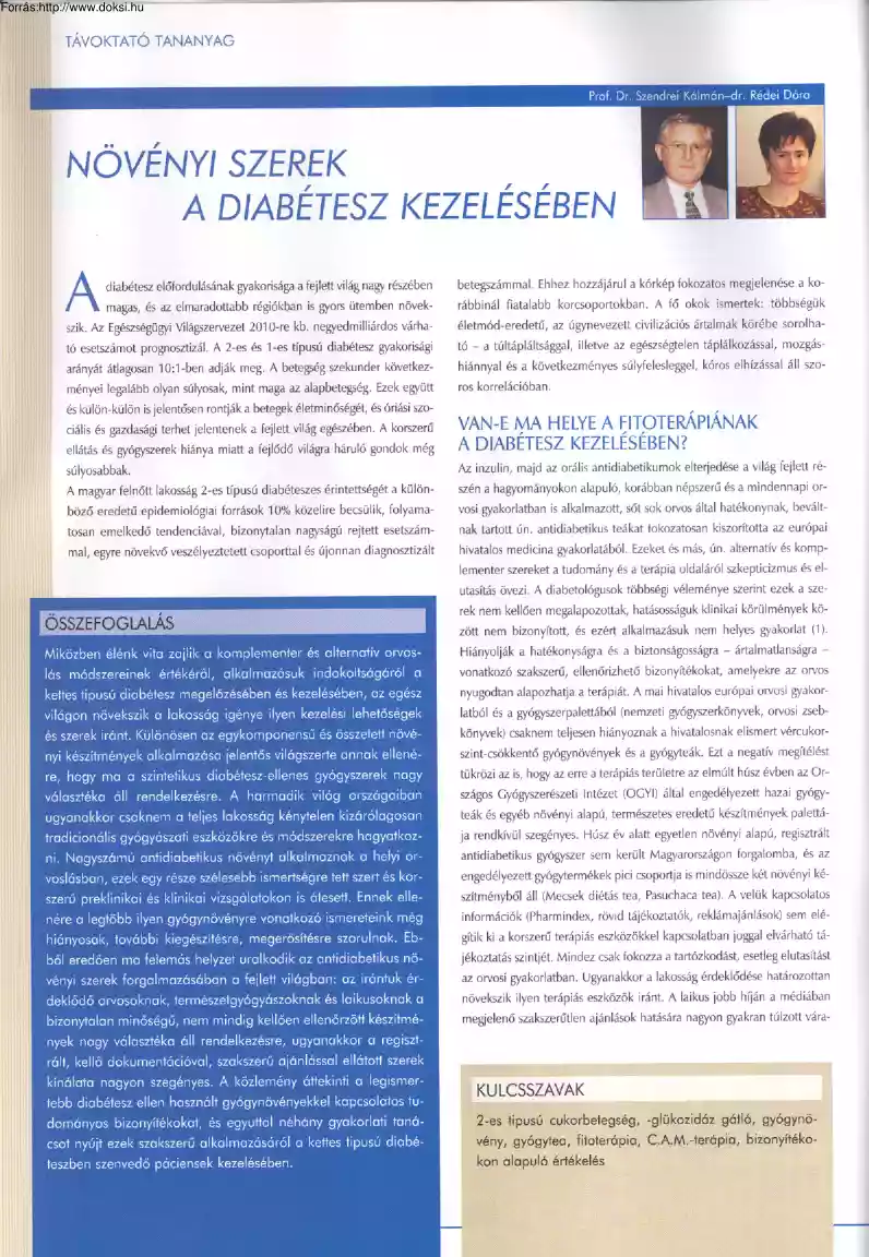 Prof.Dr.Szendrei-dr.Rédei - A növényi szerek a diabétesz kezelésében
