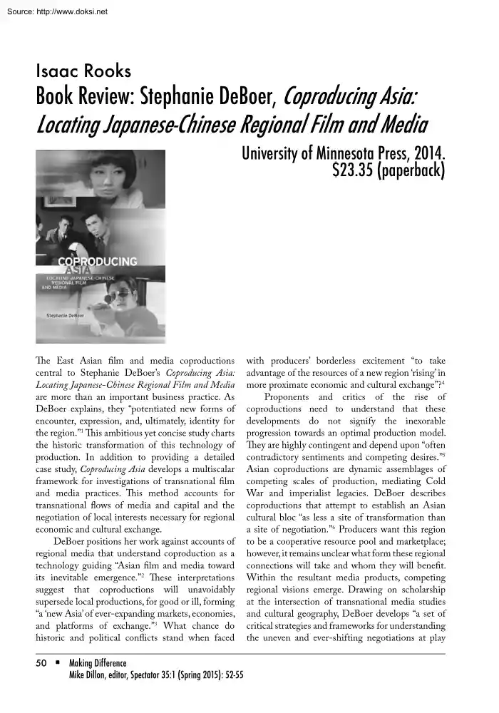 Isaac Rooks - Book Review, Stephanie DeBoer, Coproducing Asia, Locating Japanese Chinese Regional Film and Media