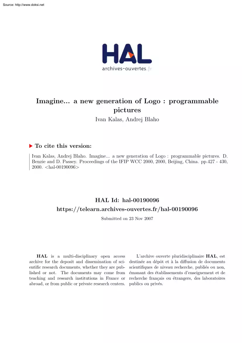 Kalas-Blaho - Imagine, A New Generation of Logo, Programmable Pictures