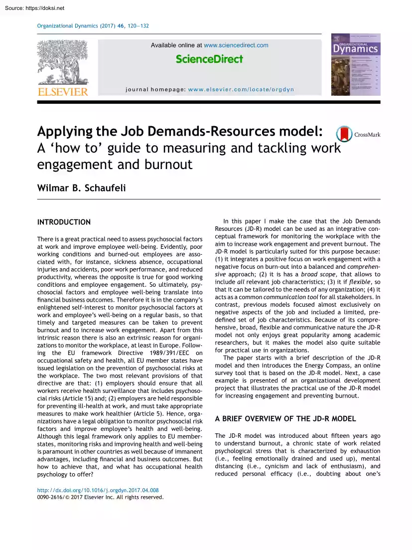 Wilmar B. Schaufeli - Applying the Job Demands-Resources model