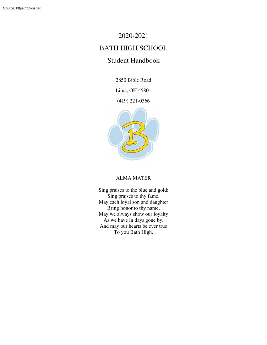 Bath High School, Student Handbook