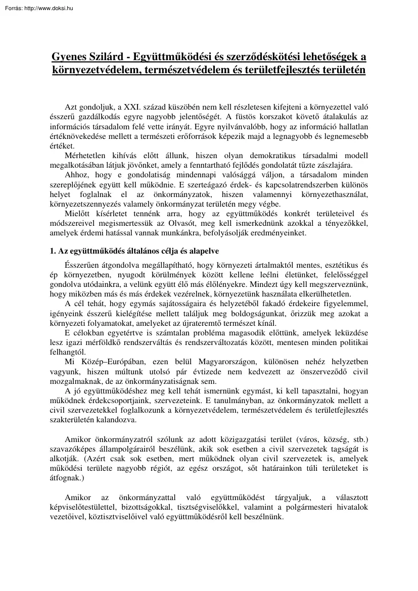 Gyenes Szilárd - Együttműködési és szerződéskötési lehetőségek a környezetvédelem
