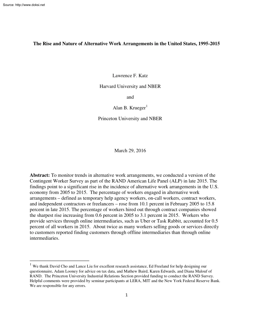 Lawrence-Alan - The Rise and Nature of Alternative Work Arrangements in the United States, 1995-2015