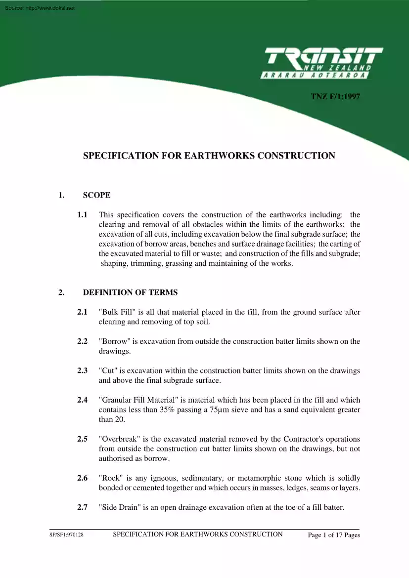 Specification for Earthworks Construction