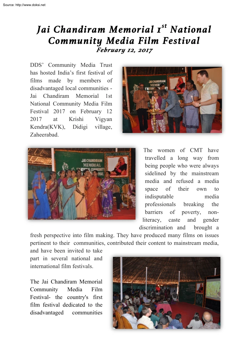 Jai Chandiran Memorial First National Community Media Film Festival