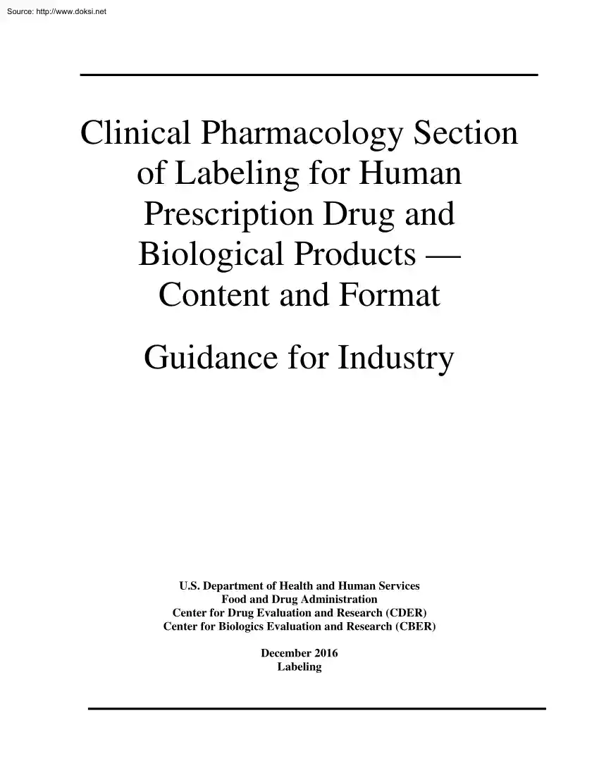 Clinical Pharmacology Section of Labeling for Human Prescription Drug and Biological Products