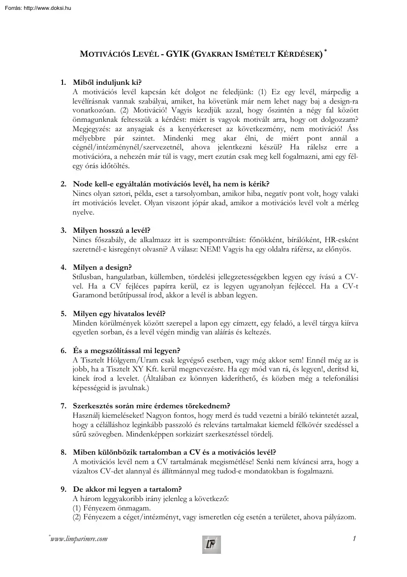 Motivációs levél GYIK, azaz Gyakran Ismételt Kérdések
