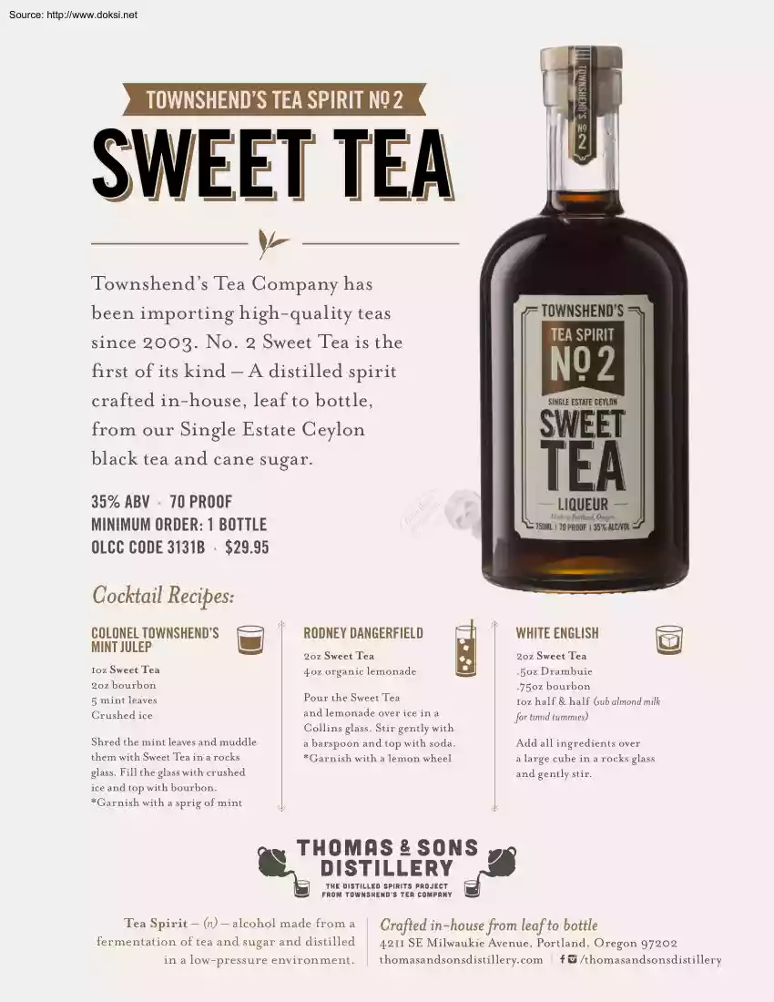 Townshends Tea Spirit, Info Sheets