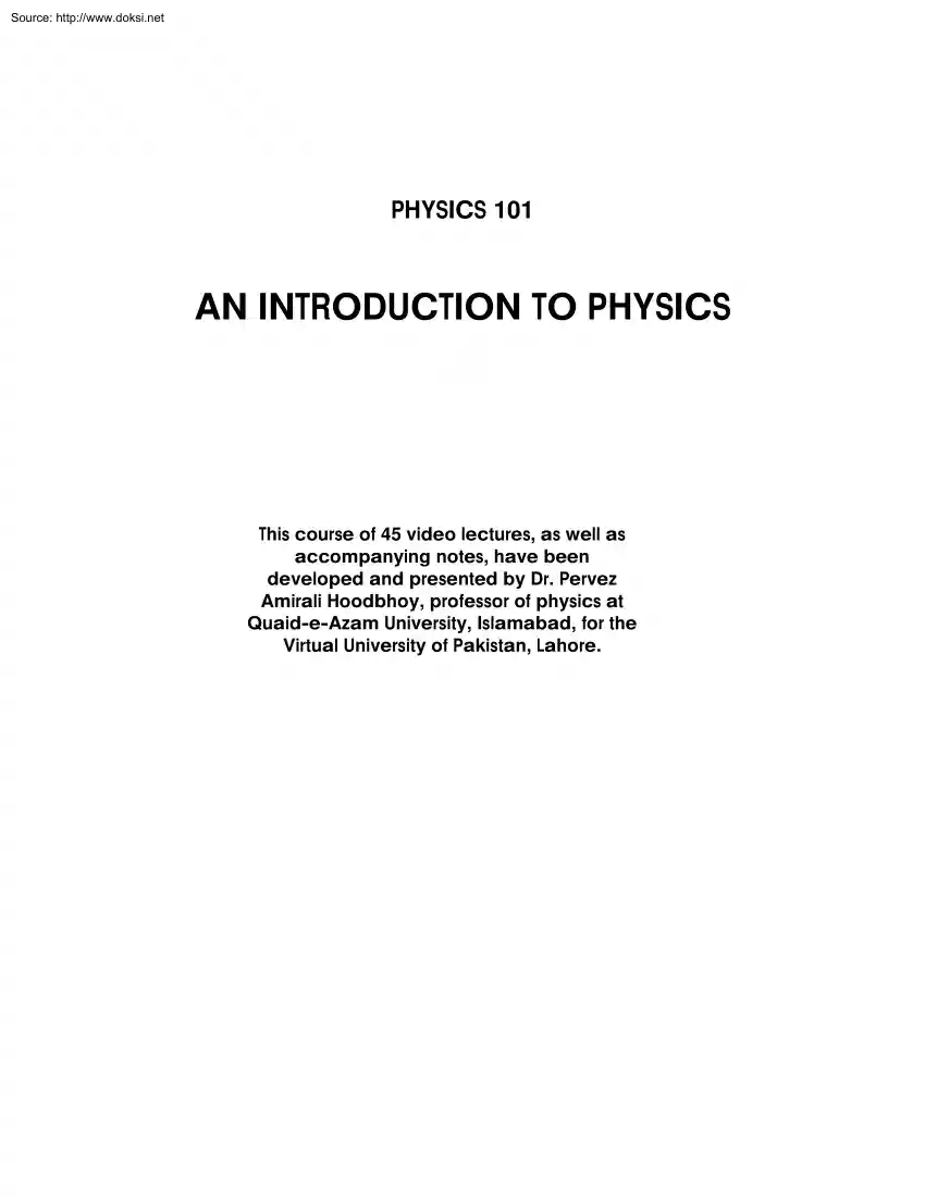 Dr. Pervez Hoodbhoy - An introduction to Physics