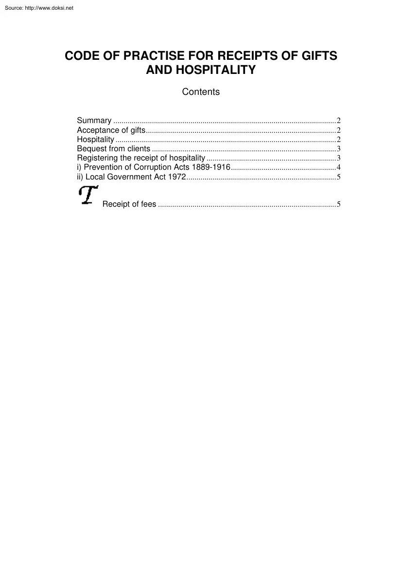 Code of Practise for Receipts of Gifts and Hospitality
