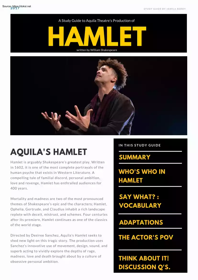 A Study Guide to Aquila Theatres Production of Hamlet