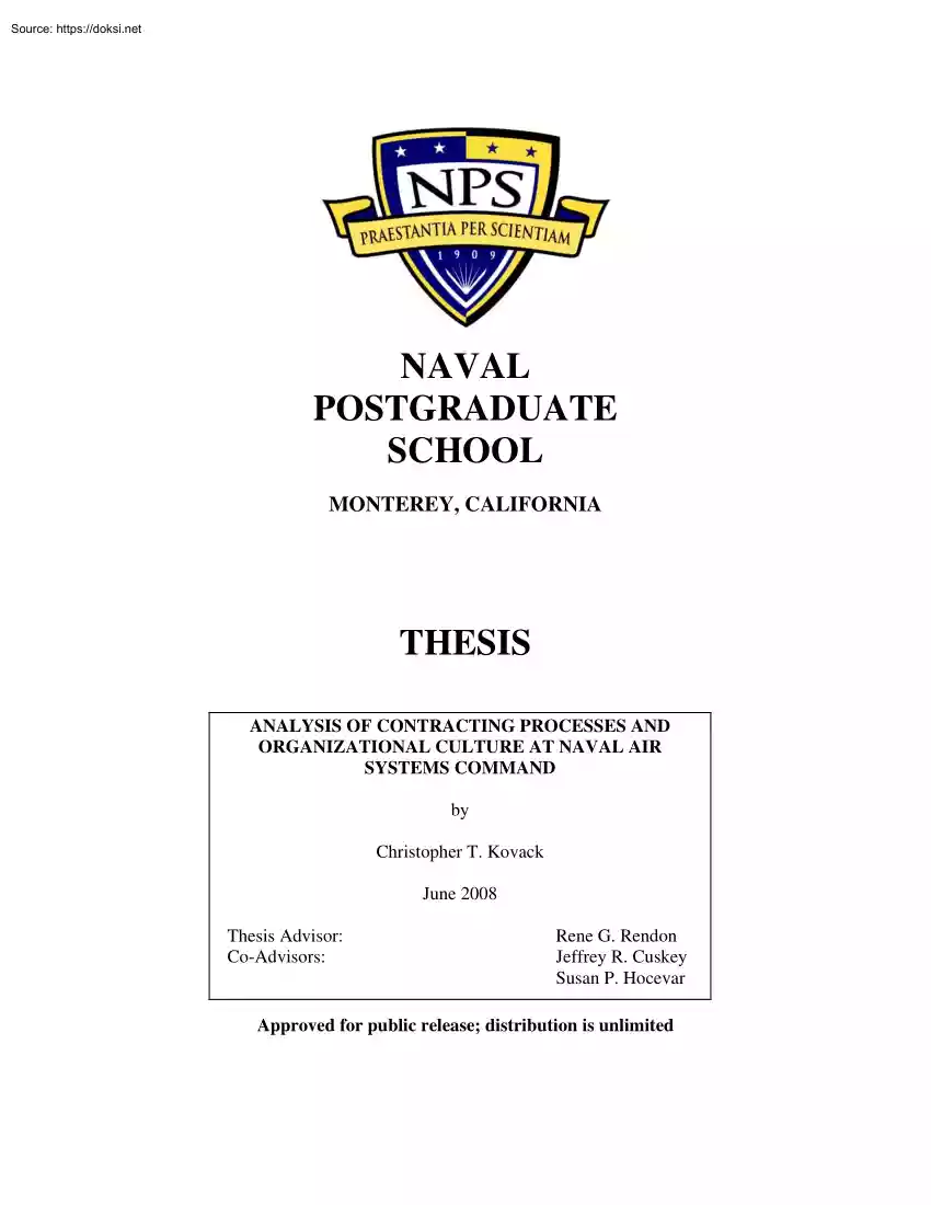 Christopher T. Kovack - Analysis of Contracting Processes and Organizational Cultue at Naval Air Systems Command
