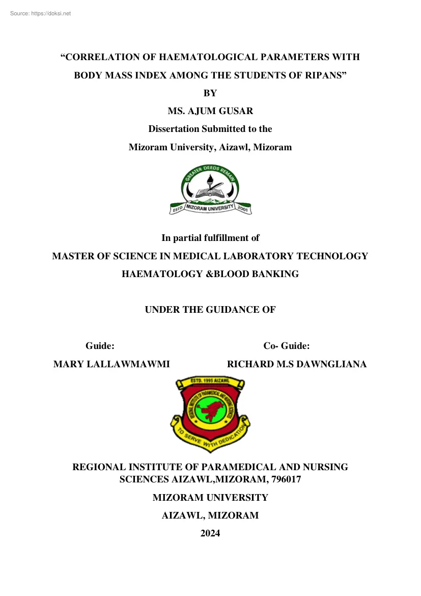 Ms. Ajum Gusar - Correlation of haematological parameters with body mass index among the students
