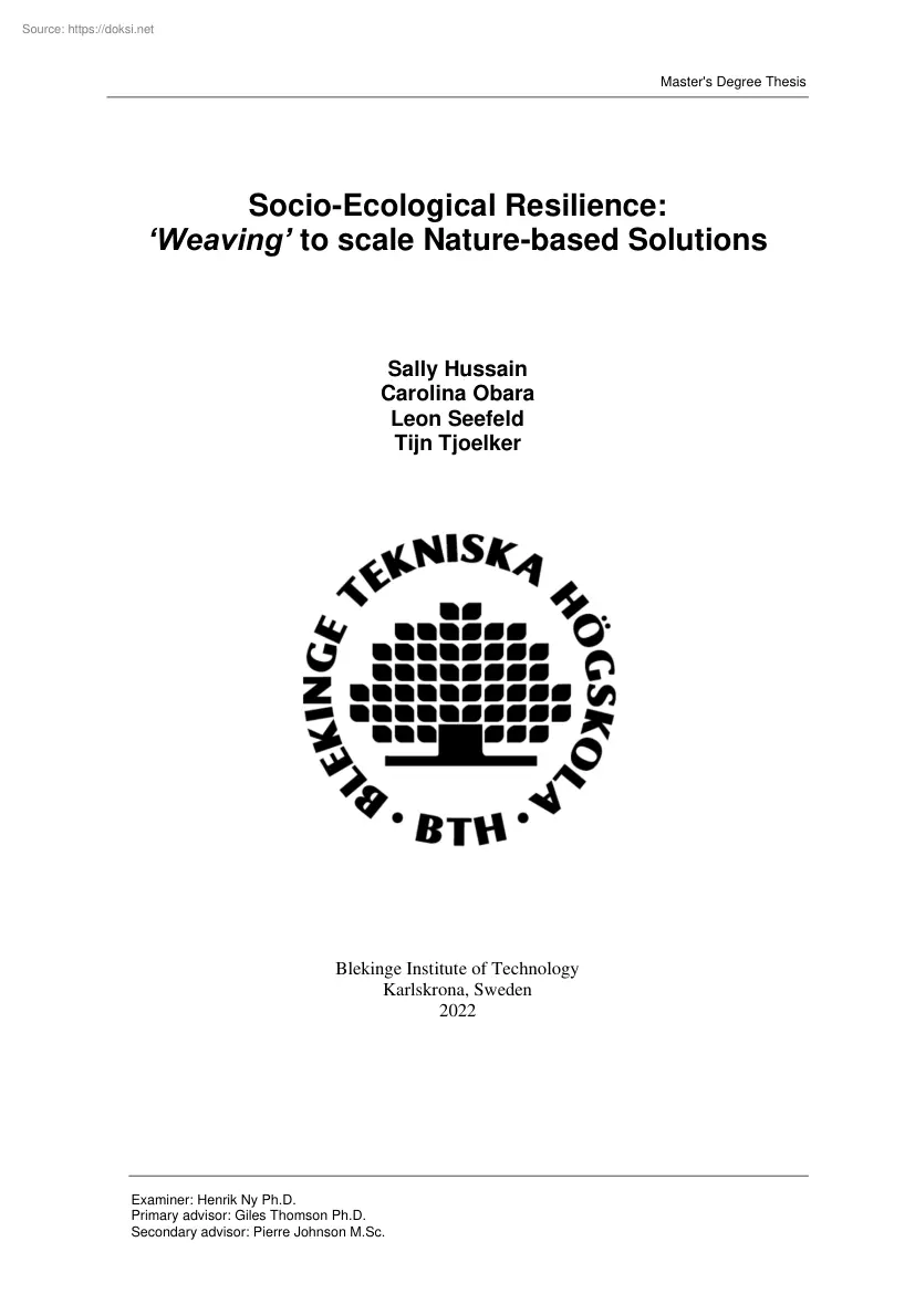 Socio-Ecological Resilience, Weaving to scale Nature-based Solutions