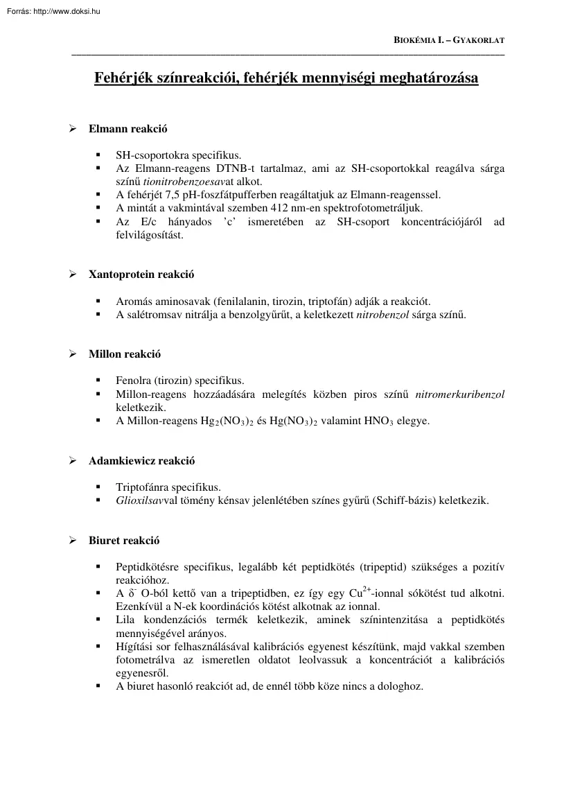 Fehérjék színreakciói, fehérjék mennyiségi meghatározása