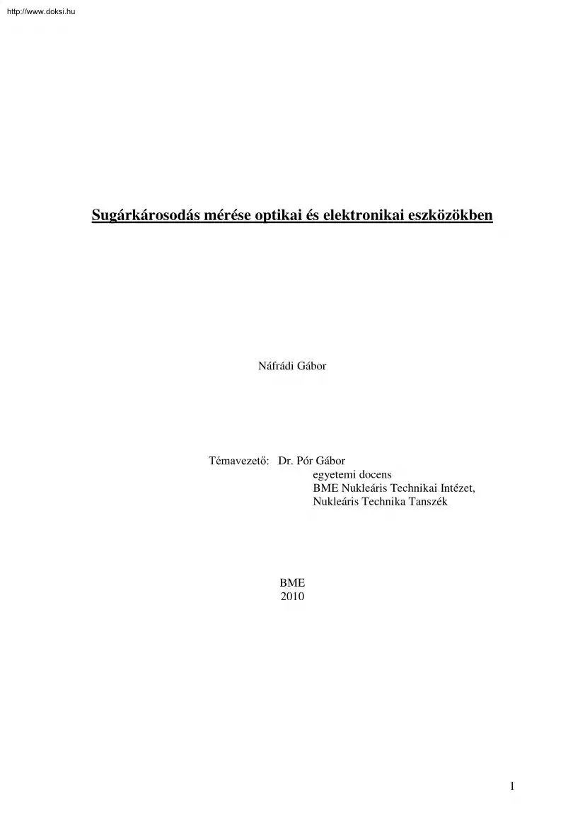 Náfrádi Gábor - Sugárkárosodás mérése optikai és elektronikai eszközökben, diplomamunka