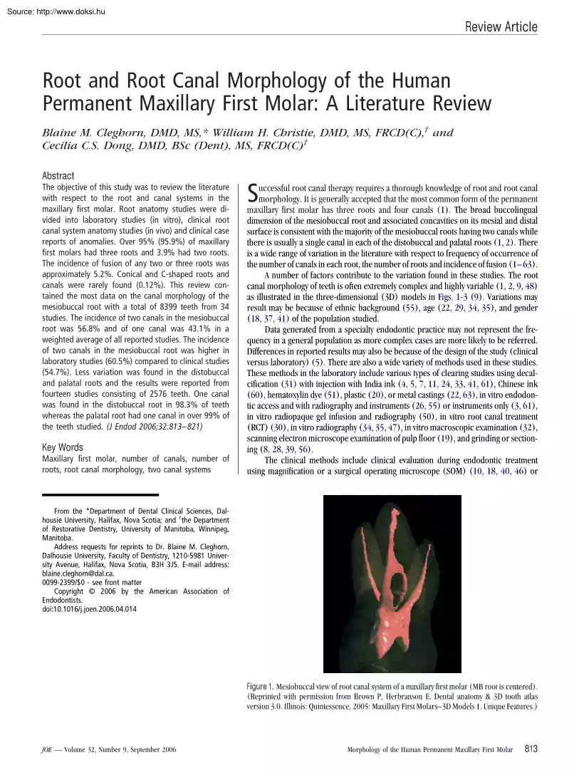 Blaine-William-Cecilia - Root and root canal morphology of the human permanent maxillary first molar, A literature review