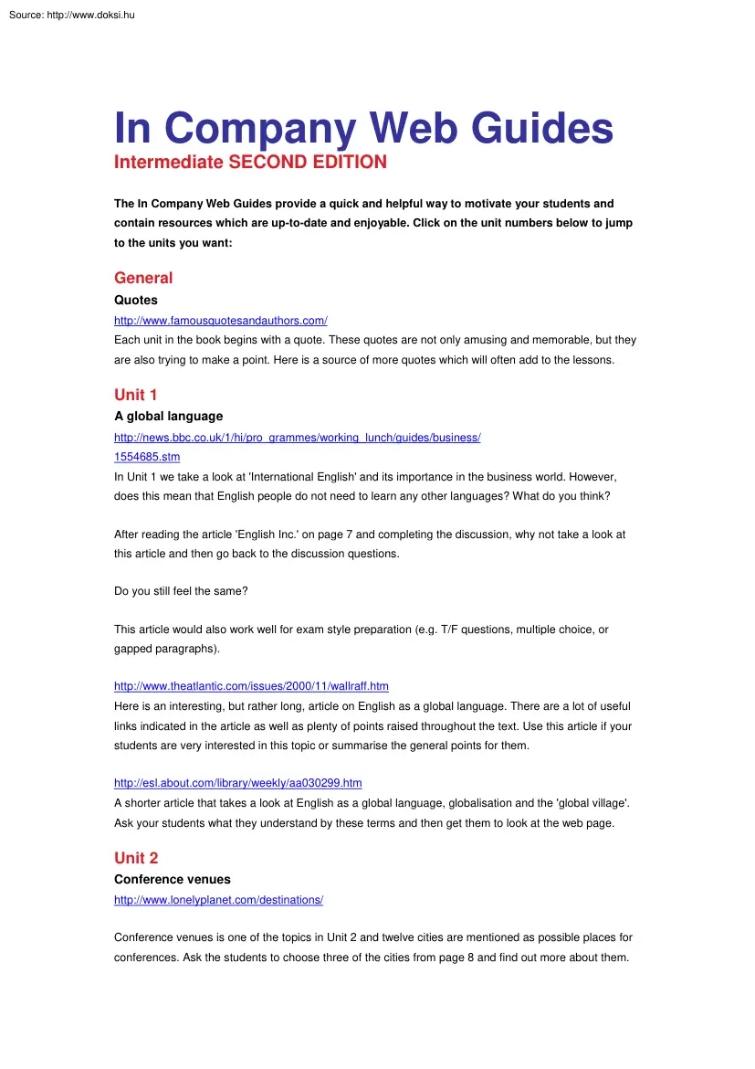 In company web guides, Intermediate