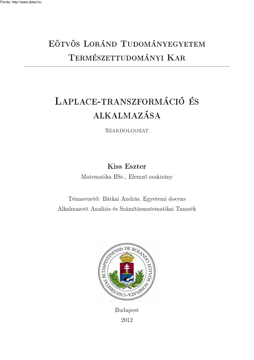 Kiss Eszter - Laplace-transzformáció és alkalmazása