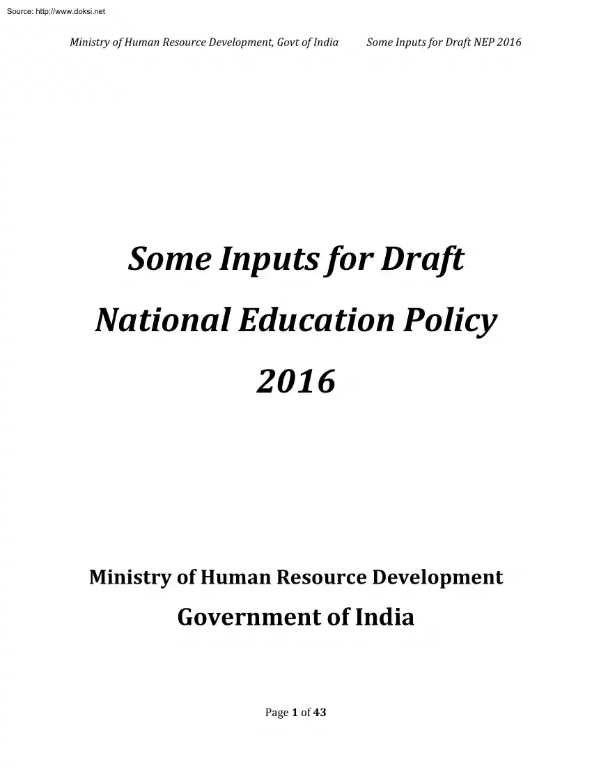 Some Inputs for Draft National Education Policy