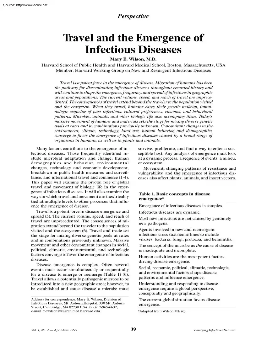 Mary E. Wilson - Travel and the Emergence of Infectious Diseases
