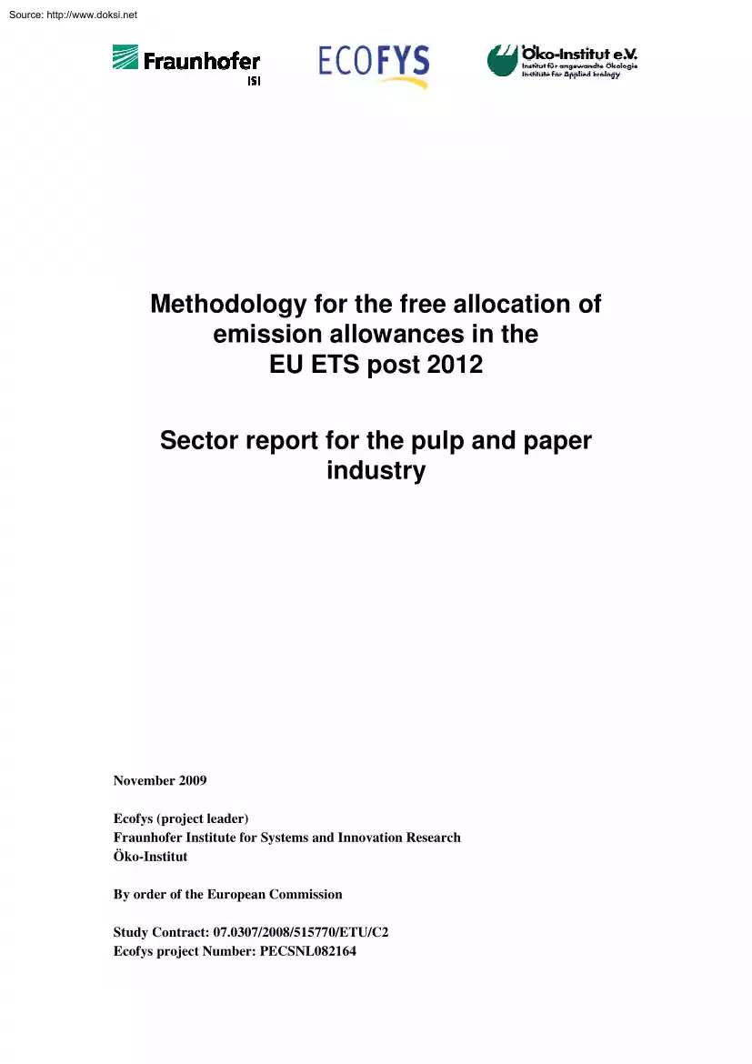 Methodology for the Free Allocation of Emission Allowances in the EU ETS Post