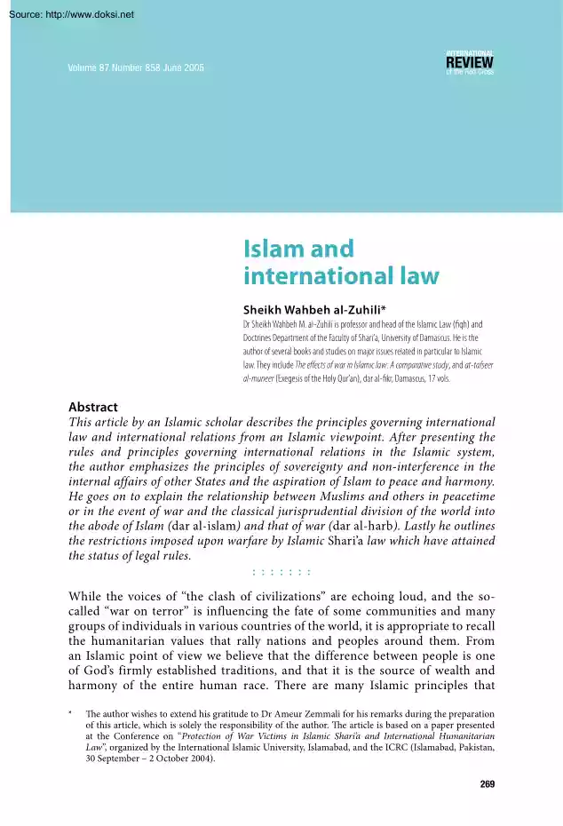 Sheikh Wahbeh Al Zuhili - Islam and International Law