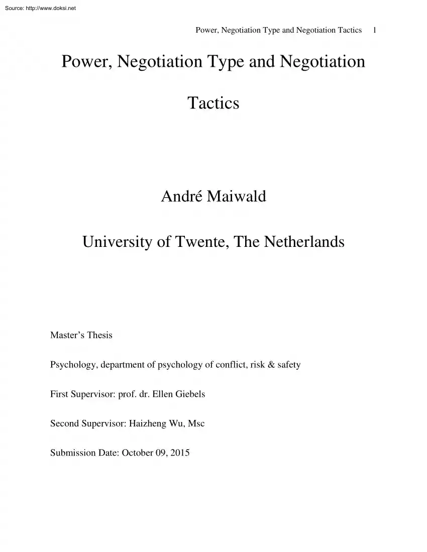André Maiwald - Power, Negotiation Type and Negotiation Tactics